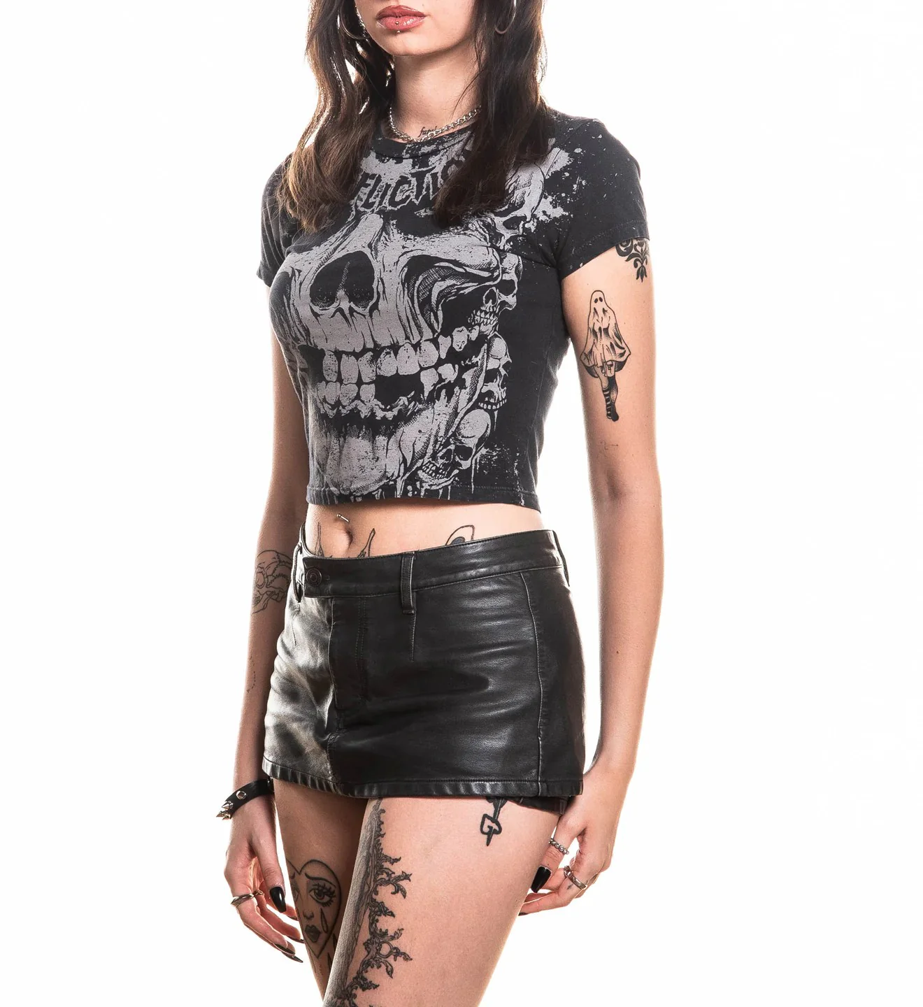 Affliction Misfits Skully Womens Baby Tee - Image 4