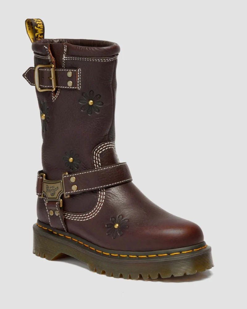 Dr. Martens Anistone Hi Flower Rigger Boot - Dark Brown Grizzly - Image 3