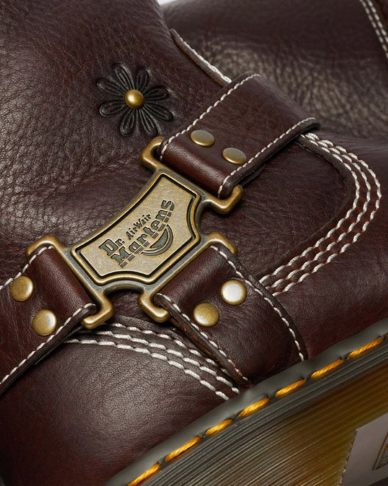 Dr. Martens Anistone Hi Flower Rigger Boot - Dark Brown Grizzly - Image 4