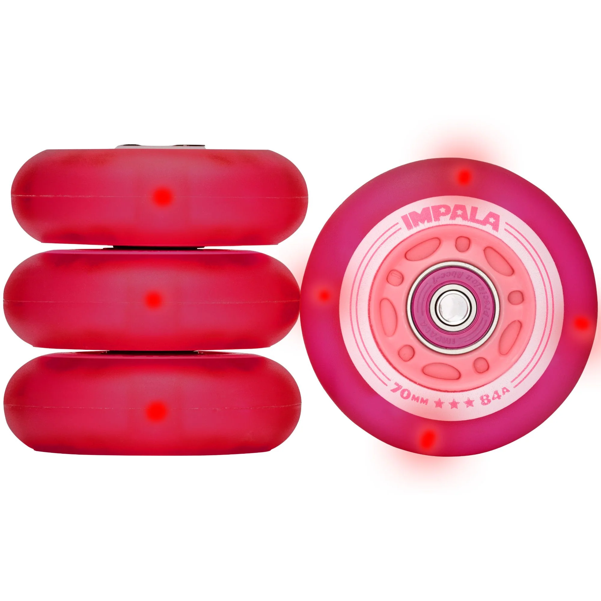 Impala 4 Pack Light Up Inline Wheels - Pink / Red - Image 2