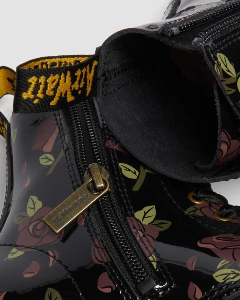 Dr. Martens Junior 1460 Pascal Boot - Decayed Rose Print Patent Lamper - Image 7