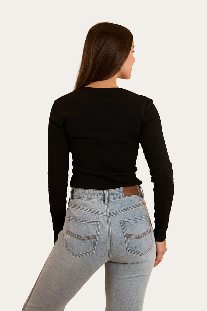 Ringers Western Laila Womens Long Sleeve Rib Top - Black - Image 2