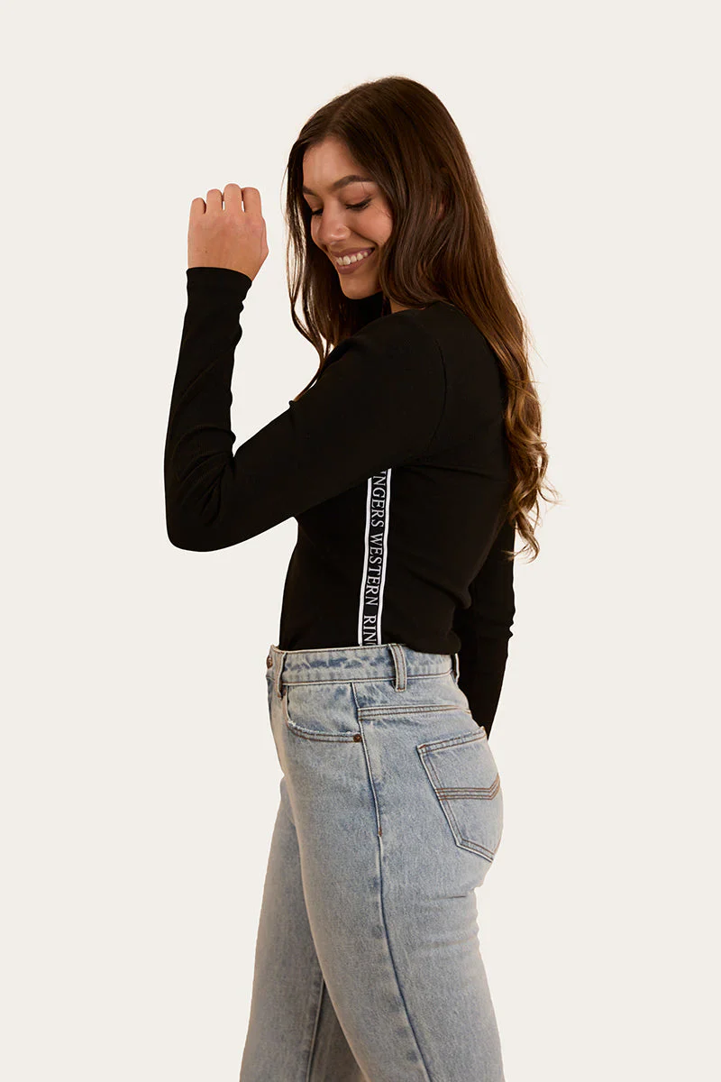 Ringers Western Laila Womens Long Sleeve Rib Top - Black - Image 3