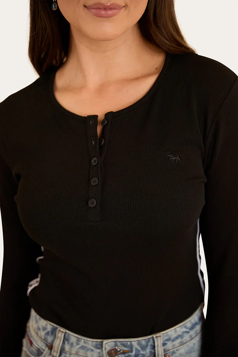Ringers Western Laila Womens Long Sleeve Rib Top - Black - Image 4