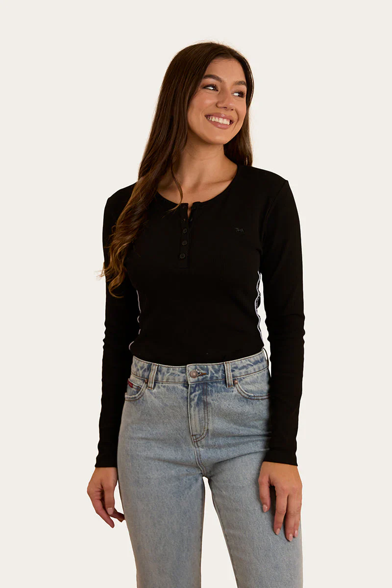 Ringers Western Laila Womens Long Sleeve Rib Top - Black - Image 5