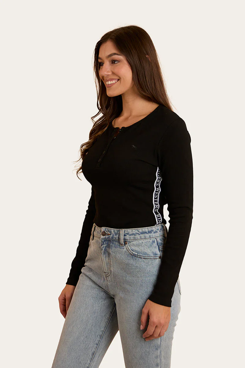 Ringers Western Laila Womens Long Sleeve Rib Top - Black - Image 6