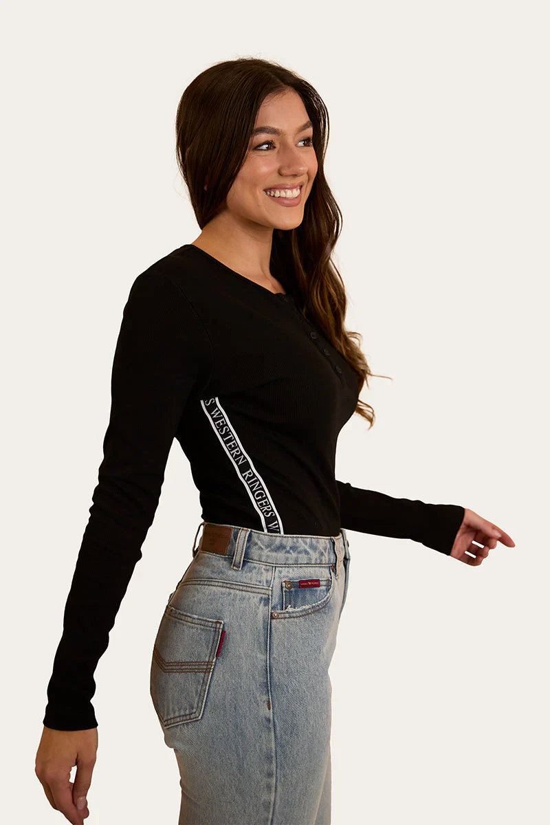 Ringers Western Laila Womens Long Sleeve Rib Top - Black - Image 7