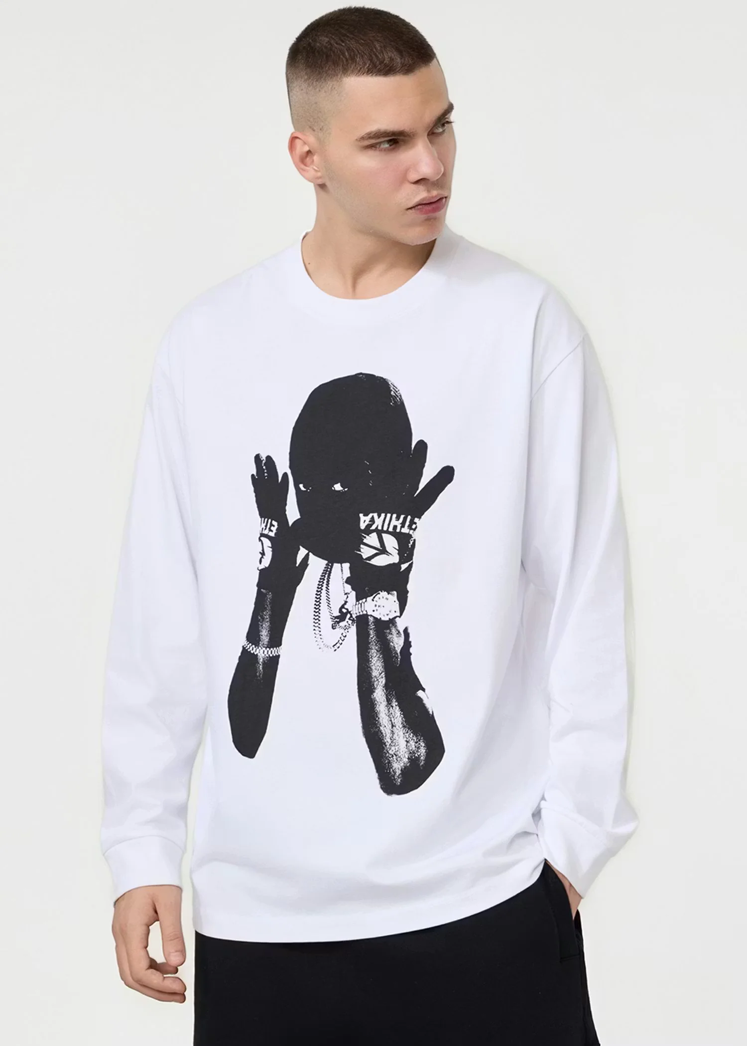 Ethika Mens Rider Longsleeve Tee - White - Image 4