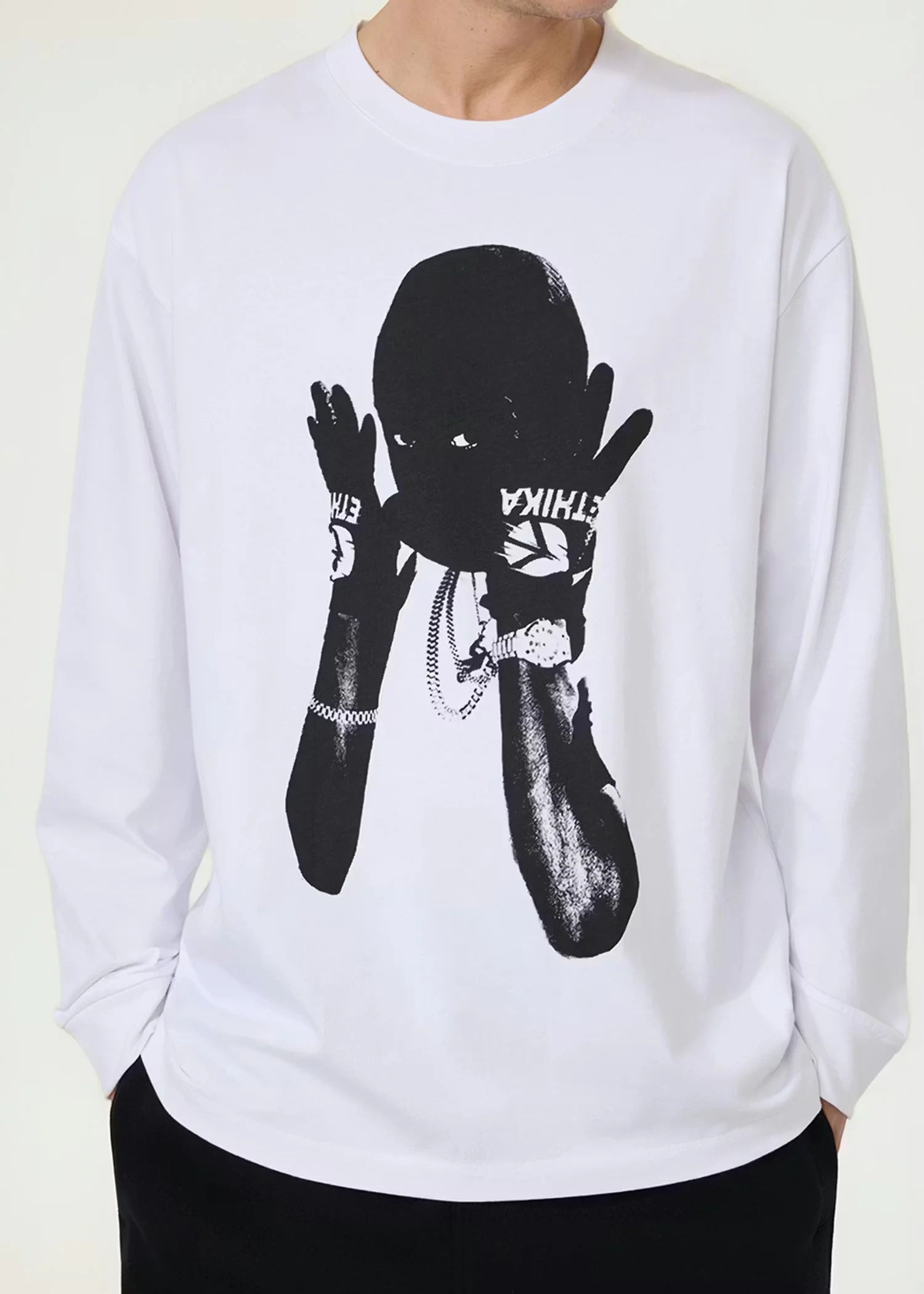 Ethika Mens Rider Longsleeve Tee - White - Image 5