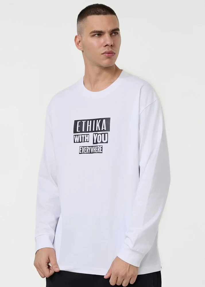Ethika Mens Stamped Longsleeve Tee - White - Image 3