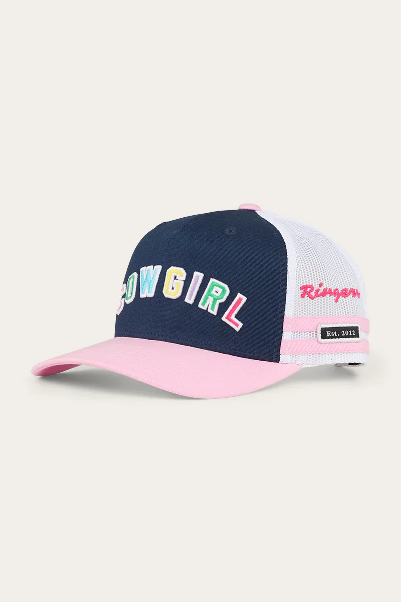 Ringers Western Cowgirl Kids Trucker Cap - Navy/Pastel Pink