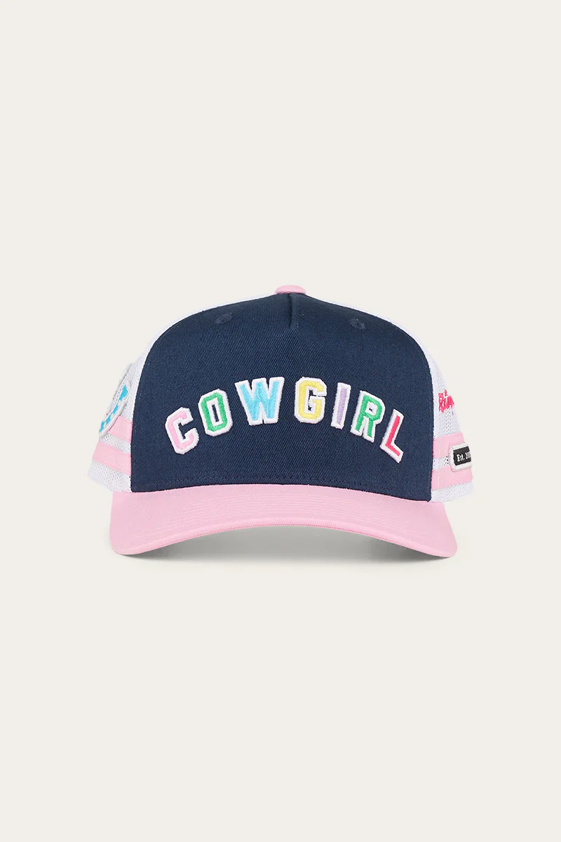 Ringers Western Cowgirl Kids Trucker Cap - Navy/Pastel Pink - Image 2