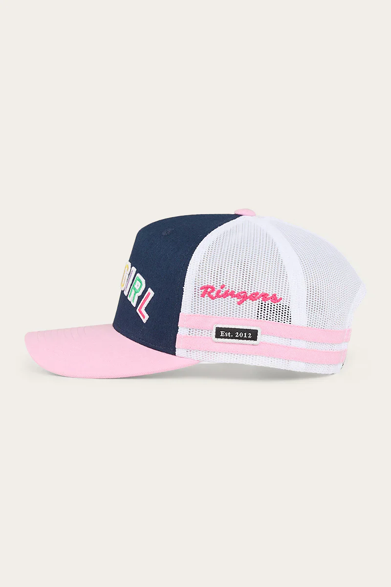 Ringers Western Cowgirl Kids Trucker Cap - Navy/Pastel Pink - Image 3
