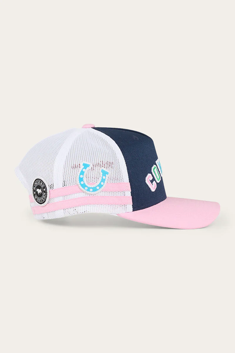 Ringers Western Cowgirl Kids Trucker Cap - Navy/Pastel Pink - Image 4