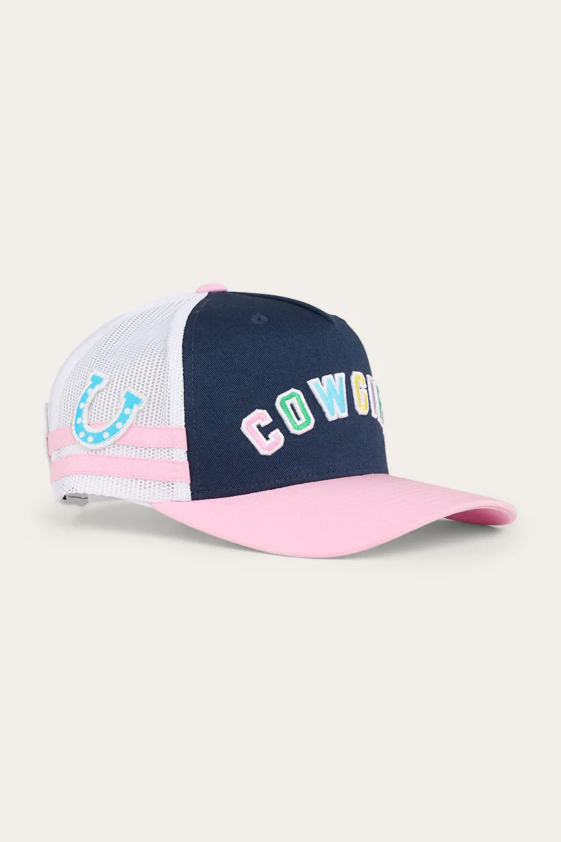 Ringers Western Cowgirl Kids Trucker Cap - Navy/Pastel Pink - Image 5