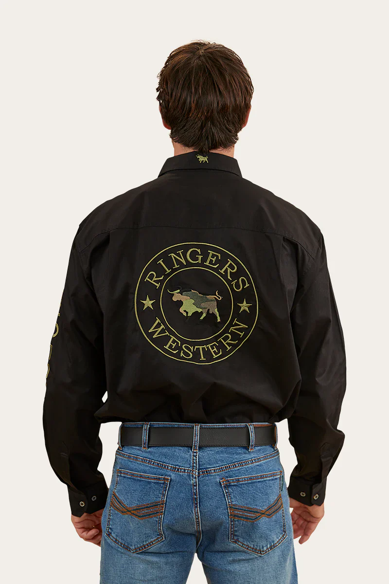 Ringers Western Hawkeye Mens Full Button Work Shirt - Black/Camo - Image 3