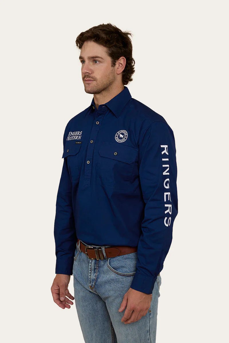 Ringers Western Hawkeye Mens Half Button Work Shirt - Navy - Image 4