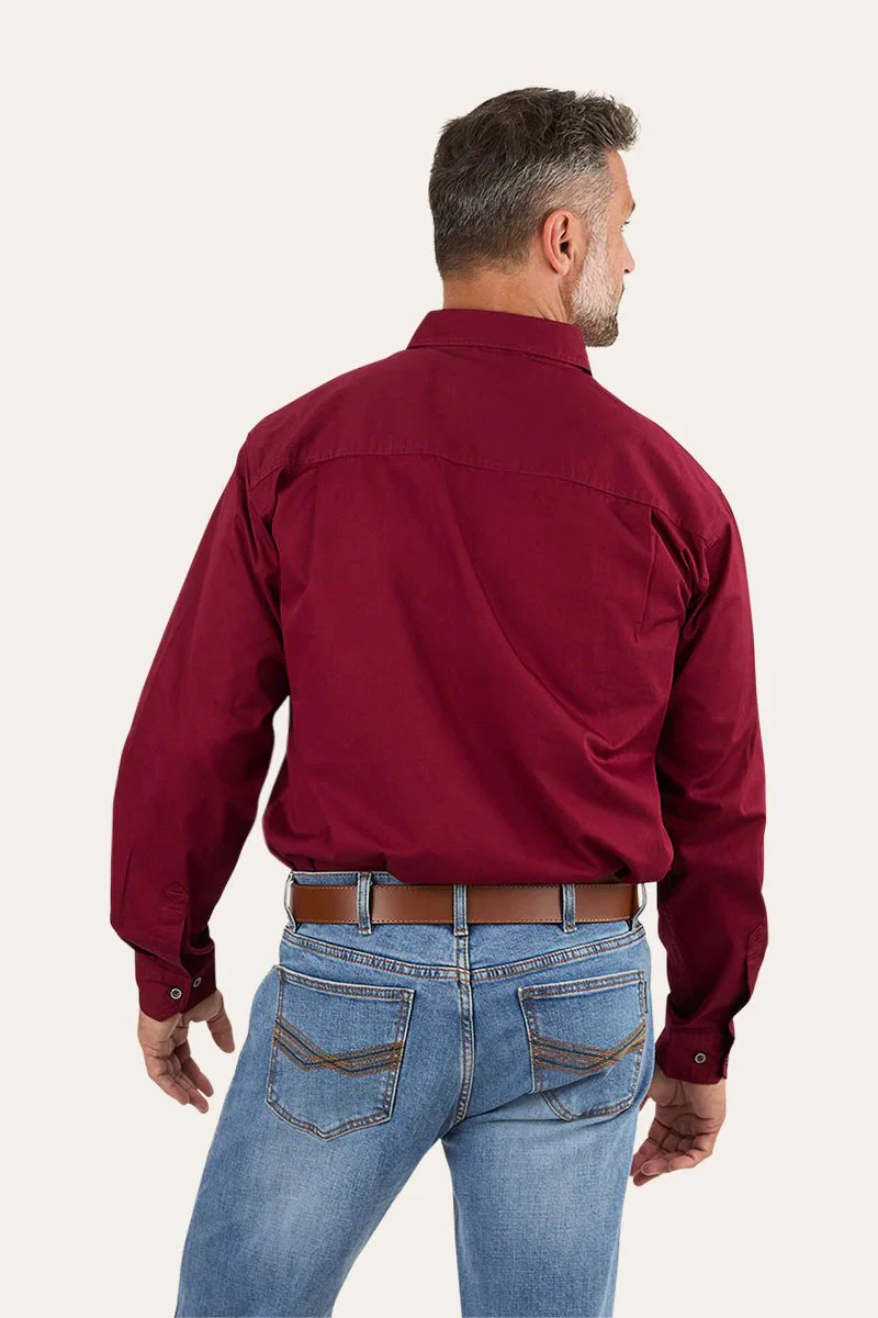 Ringers Western King River Mens Half Button Work Shirt - Burgundy - Image 2