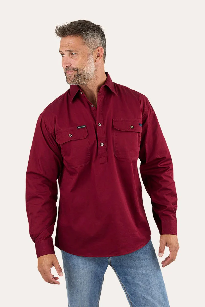 Ringers Western King River Mens Half Button Work Shirt - Burgundy - Image 3