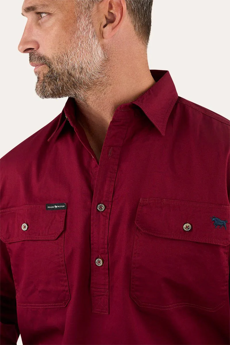 Ringers Western King River Mens Half Button Work Shirt - Burgundy - Image 4