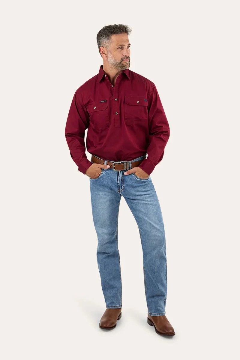 Ringers Western King River Mens Half Button Work Shirt - Burgundy - Image 5