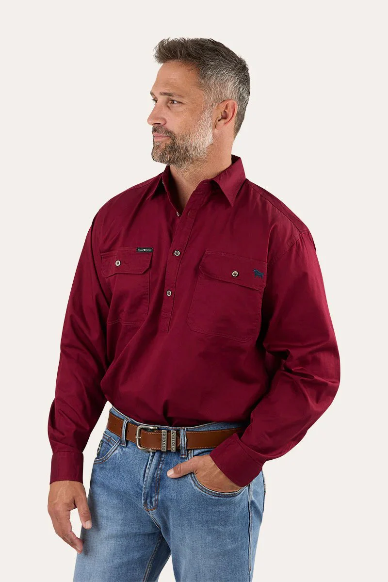 Ringers Western King River Mens Half Button Work Shirt - Burgundy - Image 6
