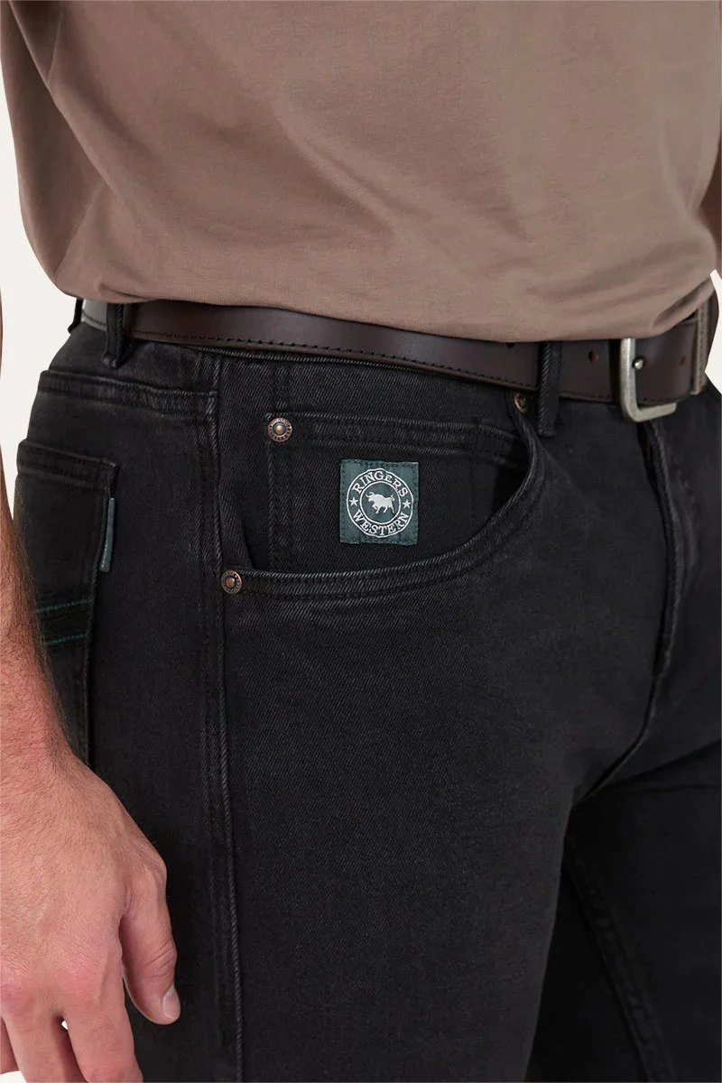 Ringers Western Muster Mens Slim Straight Mid Rise Jeans - Black - Image 4