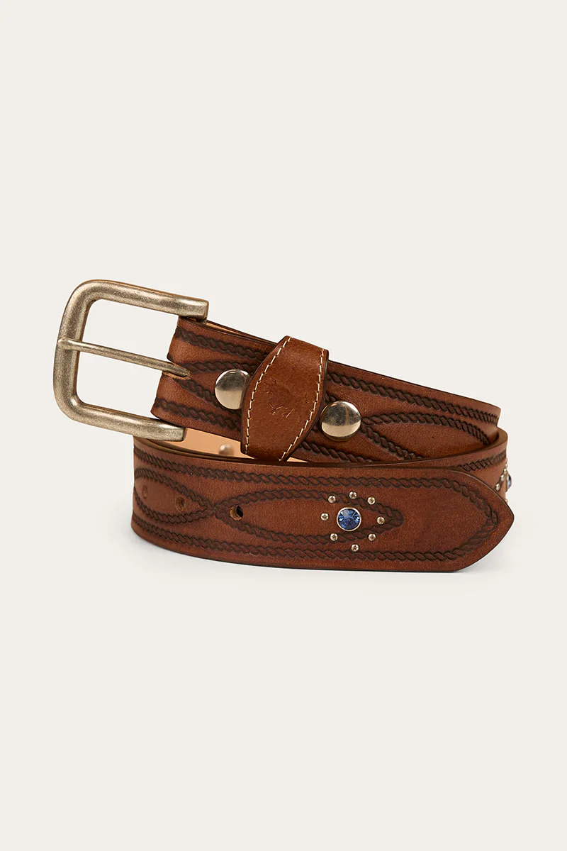 Ringers Western Womens Diamond T Belt - Tan/Silver