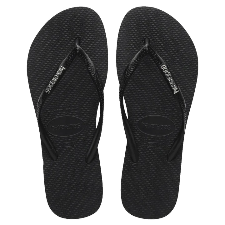 Havaianas Slim Logo Metallic Flip Flops - Black / Silver